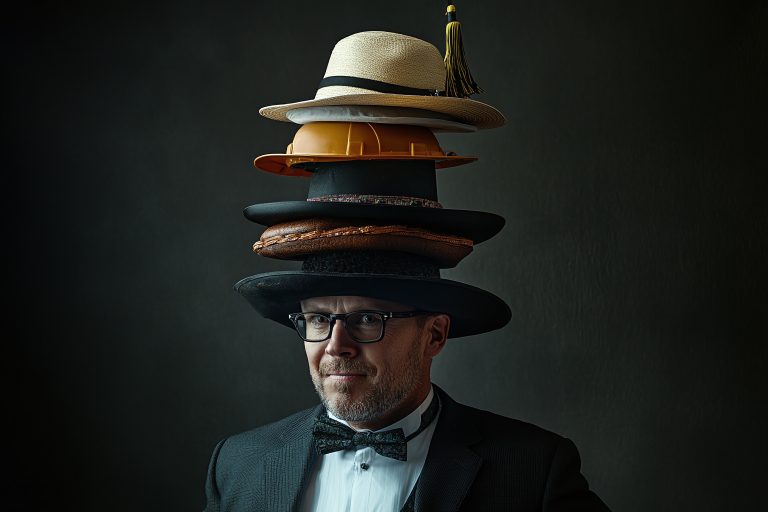 Man wearing many hats